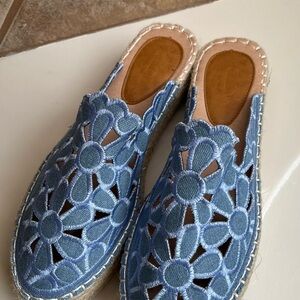 Blue Floral Espadrille Mules